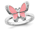 Sterling Silver Pink Enamel Butterfly Ring